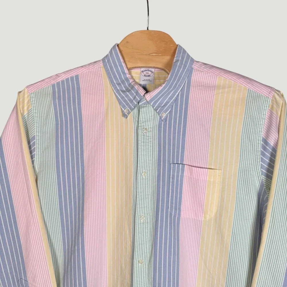 Brooks Brothers The Friday Oxford Shirt Mens XXL Multi Color Pastel Stripe‎ NEW